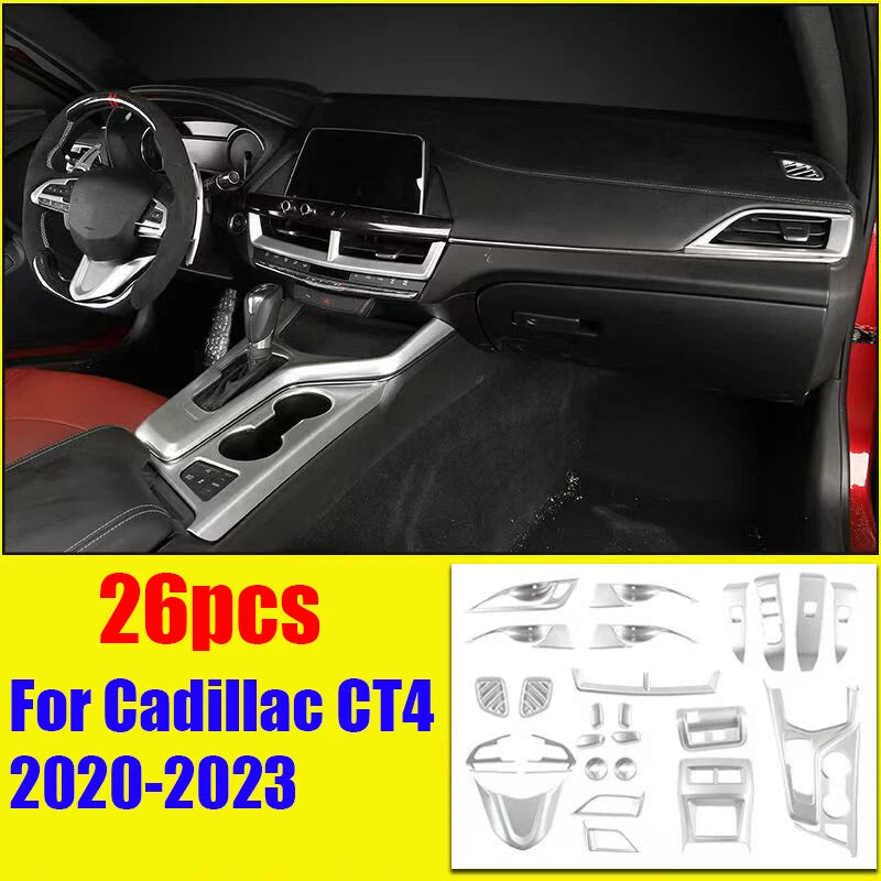 26pcs Silver Interior Accessories Cover Trim for Cadillac CT4 (2020–2023)