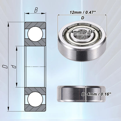 10x 604ZZ 4x12x4mm Double Metal Shield Single Row Deep Groove Ball Bearings
