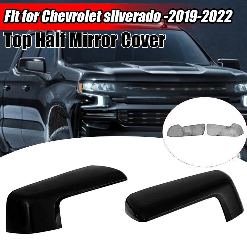 Glossy Black Top Half Mirror Covers for 2019-2024 Chevy Silverado/GMC Sierra 1500