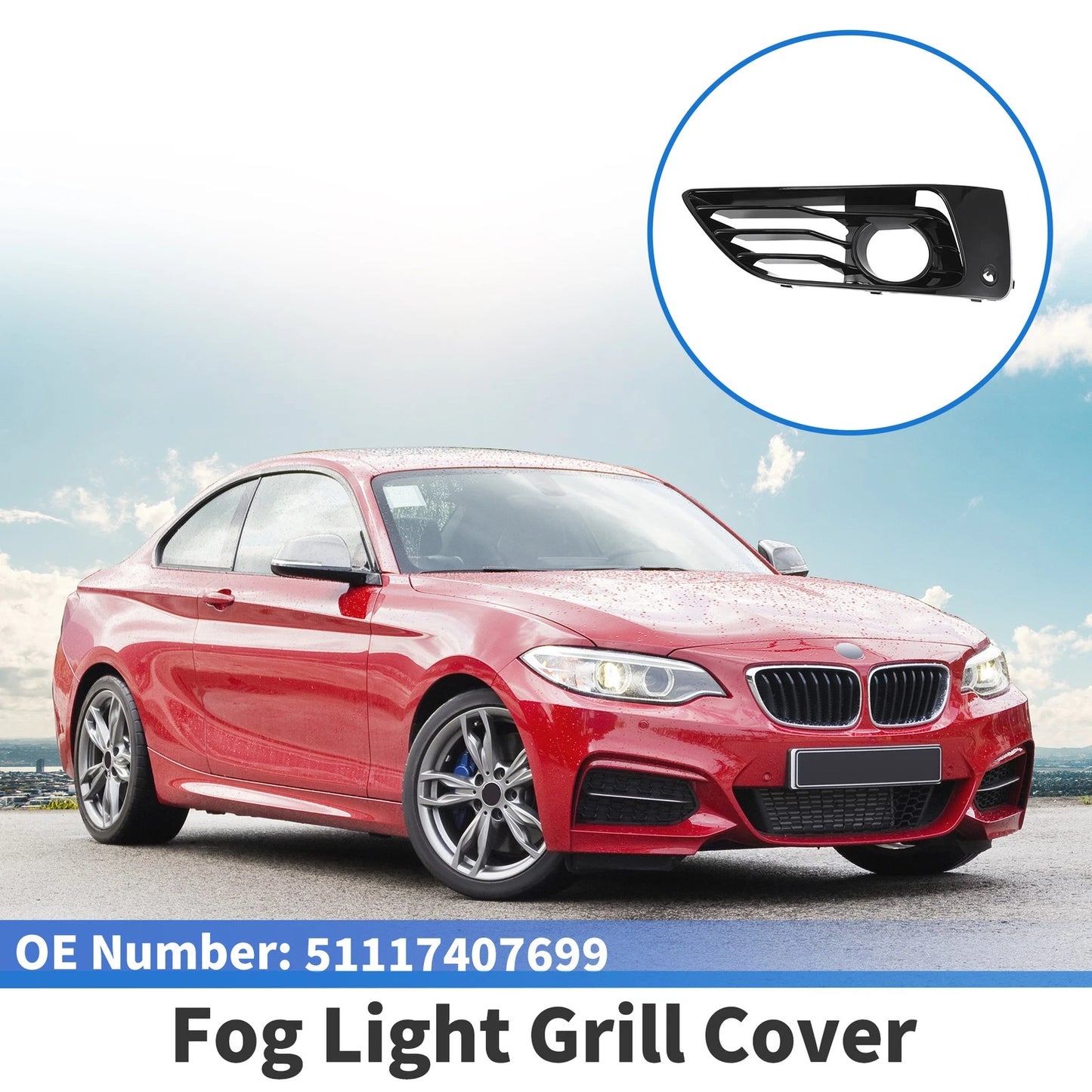 1 Pc Car Front Left Fog Light Grill for BMW 2 Series (2017-2020)