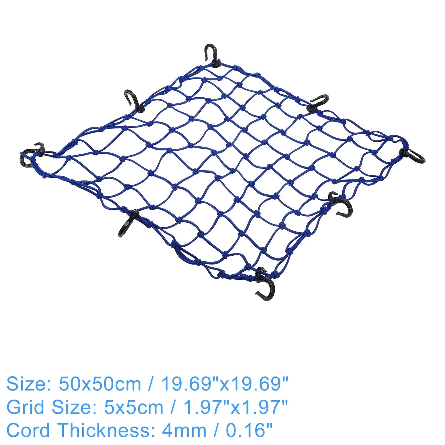 2 x Motorcycle Cargo Net 50x50cm Luggage Netting with 8 Hooks Blue