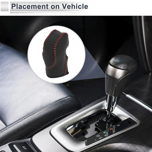 1 Pc Gear Shift Knob Cover Black Red Faux Leather for Ford Fusion (2013-2016)