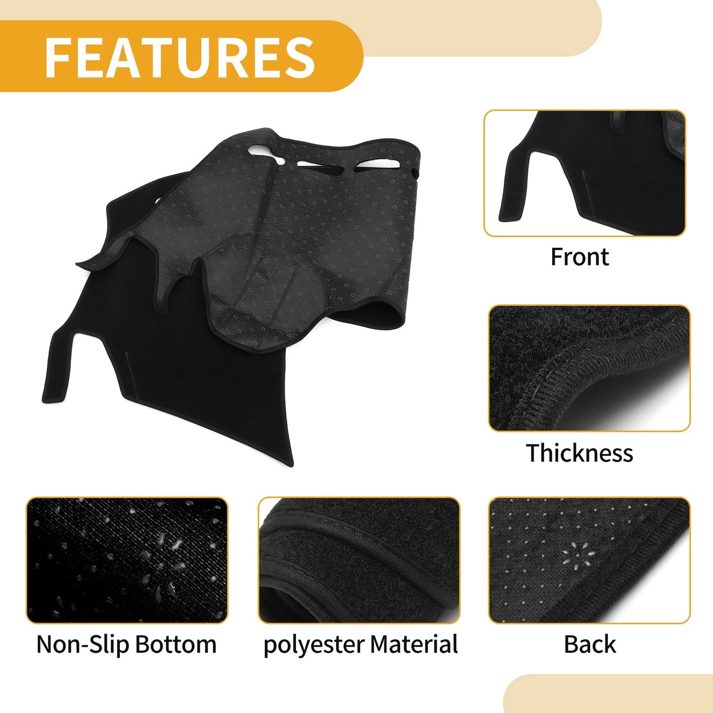Dashboard Cover Mat for Ford Kuga 2015-2023 - Black Carpet (1 x Piece)