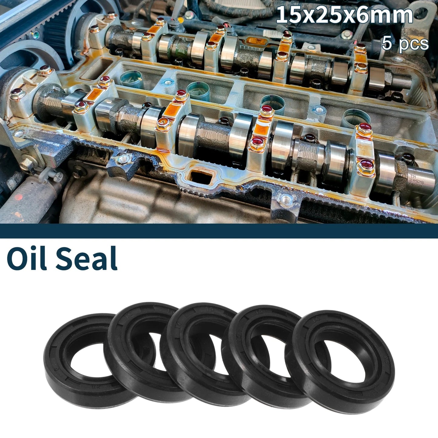 Oil Seal 15x25x6mm Black 5Pcs for Make Model