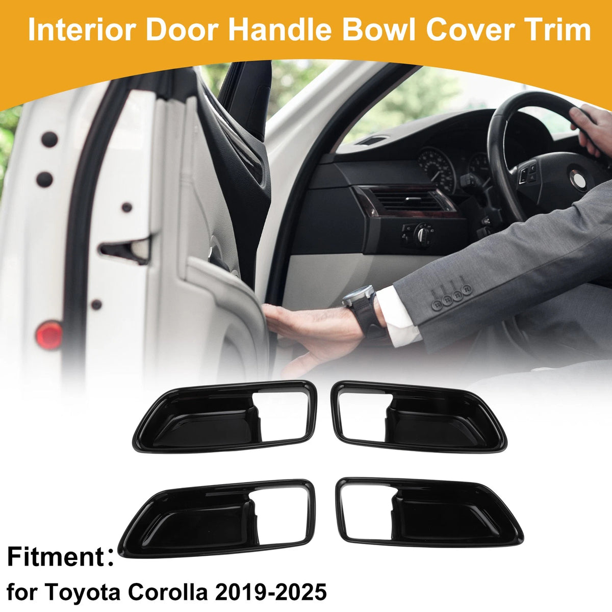 Gloss Black Interior Door Handle Bowl Cover Trim for Toyota Corolla (2019-2025)
