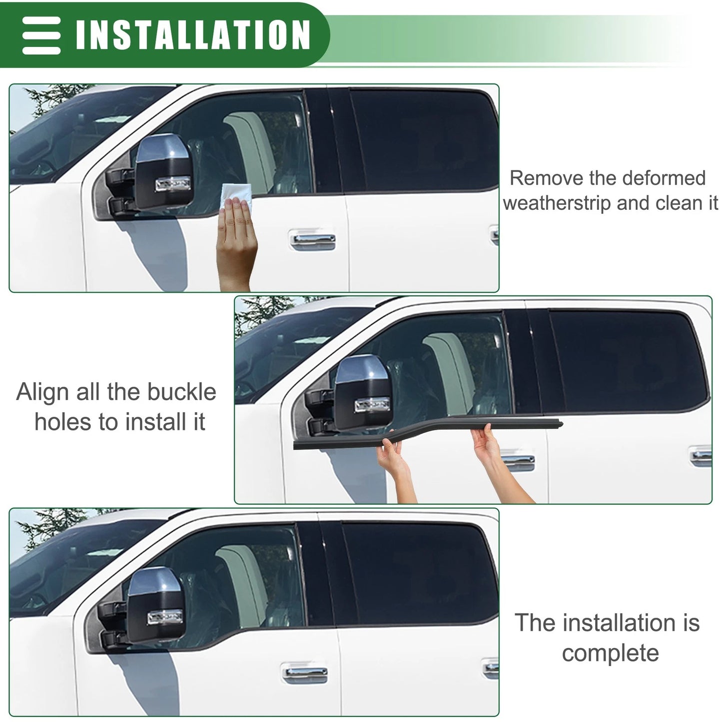Front Left Window Belt Weatherstrip for Ford F-250 (1999-2016) Black