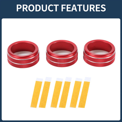 Red 3 x AC Media Volume Switch Knob Cover Ring for Honda CR-V (2023-2024)