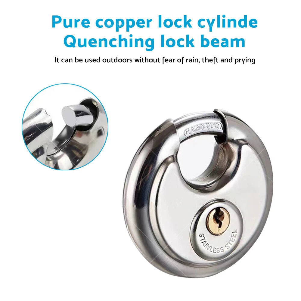 Stainless Steel Discus Lock Keyed Padlock for Storage Unit Shed Garage Fence