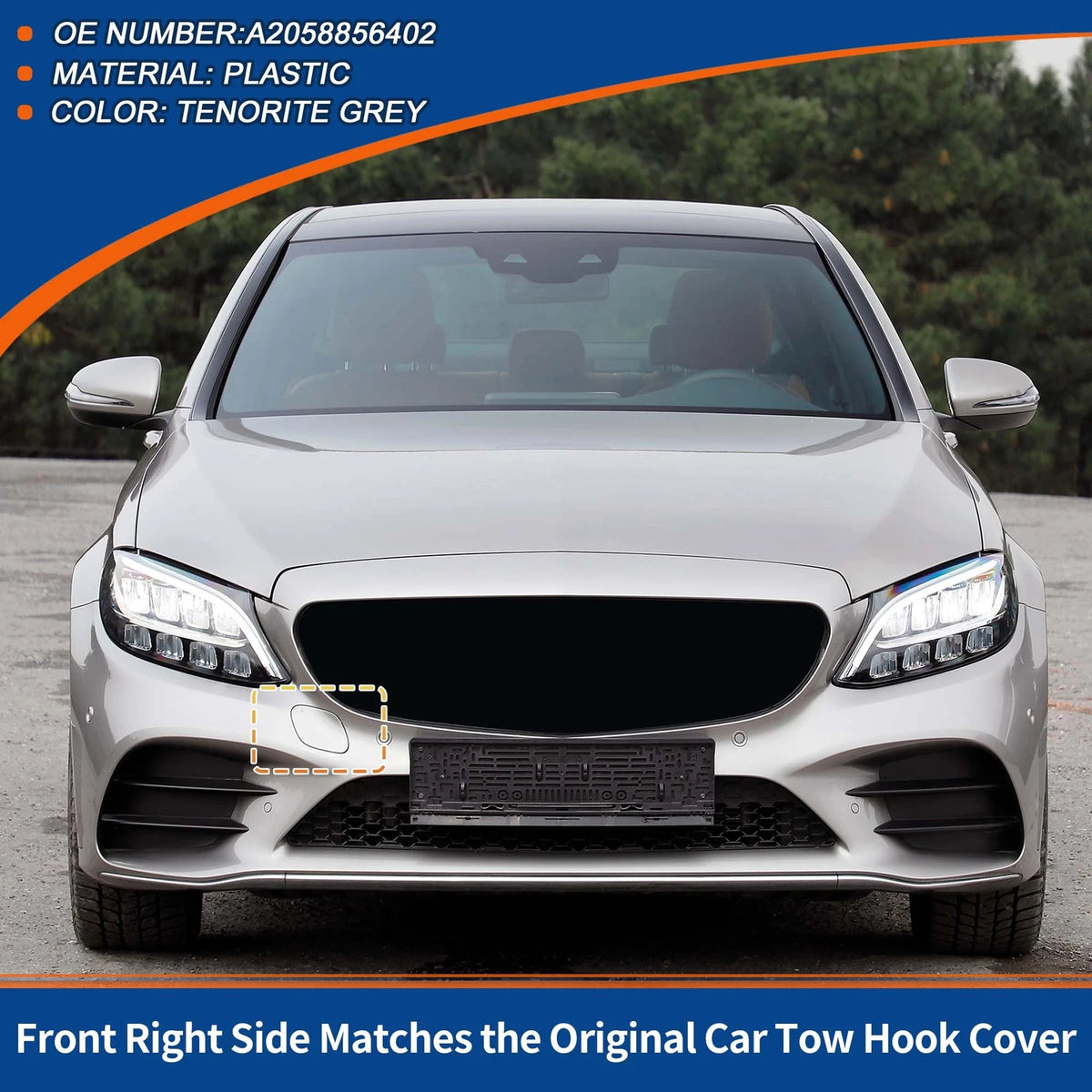 Tow Hook Cover for Mercedes-Benz Front Car Bumper (2019-2023) - Tenorite Grey