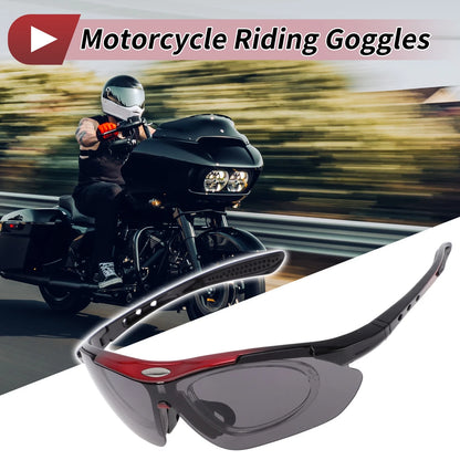 Set Motorcycle Riding Goggles Dark Gray Lens Red Black Frame Cycling Sunglasses