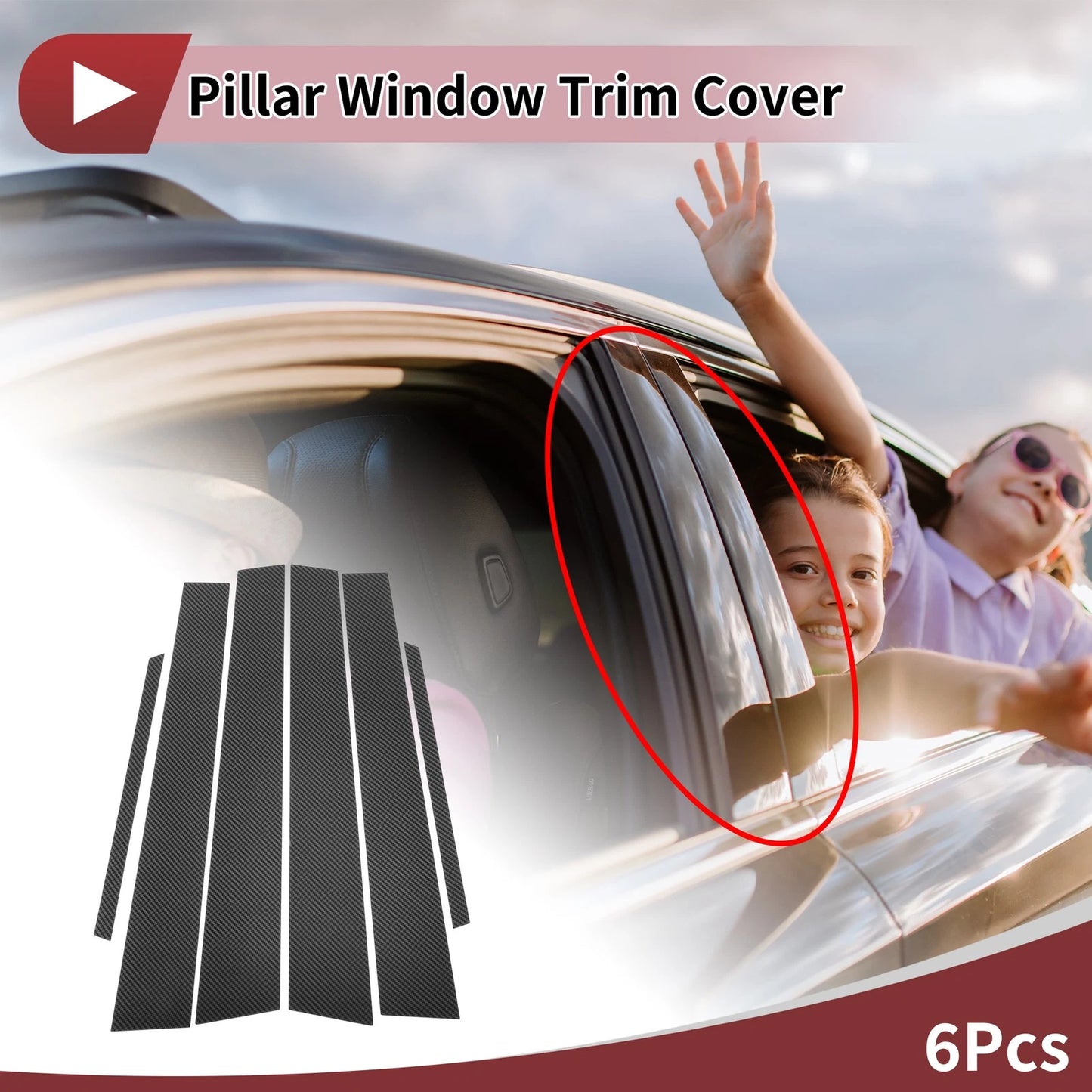 6 Pcs Car Door Pillar Window Trim Carbon Fiber for Toyota Altis (2001–2006)