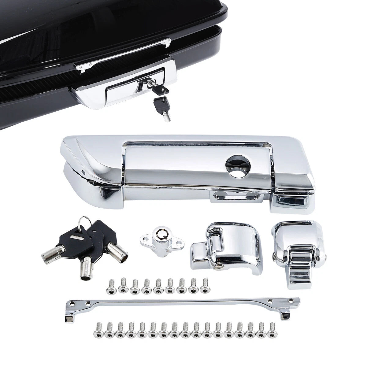 Chrome Trunk Latches Key Hinges for Harley Touring Road King Glide (2014-2024)