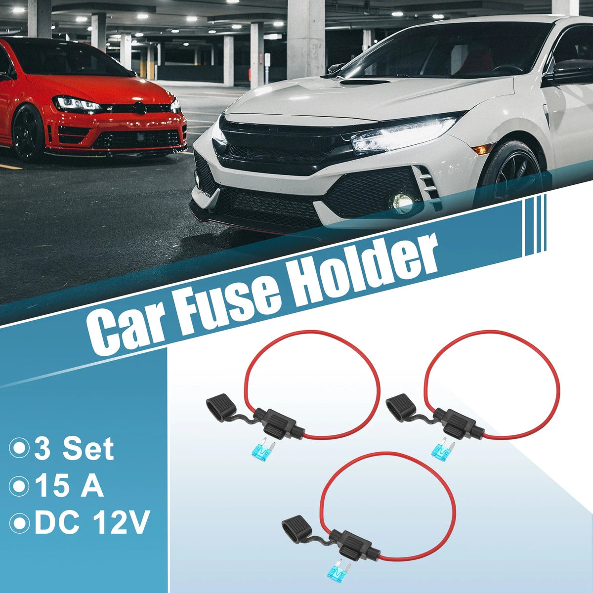 3 x DC 12V Car ATC Blade Style Mini Fuse Holder with 15A Fuse