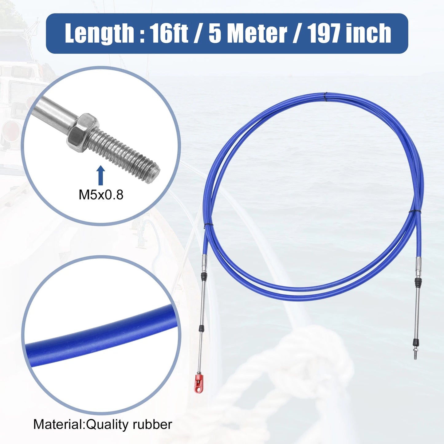 2 x Marine Throttle Shift Control Box Cable with Clevis Blue
