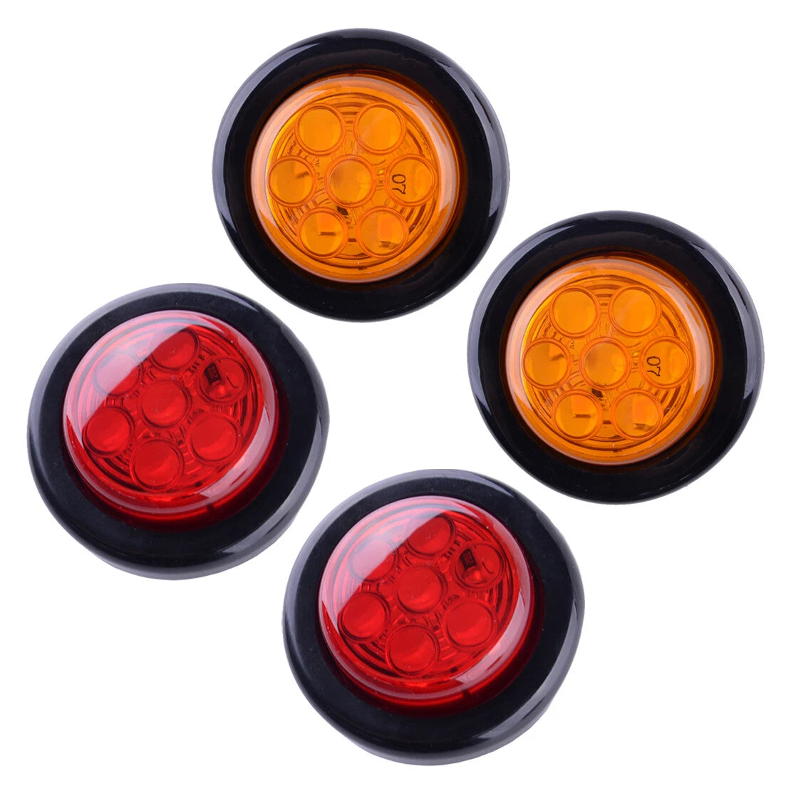 4 x 2" 12V LED Round Side Marker Clearance Lights for Car Truck Amber Red
