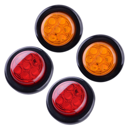 4 x 2" 12V LED Round Side Marker Clearance Lights for Car Truck Amber Red