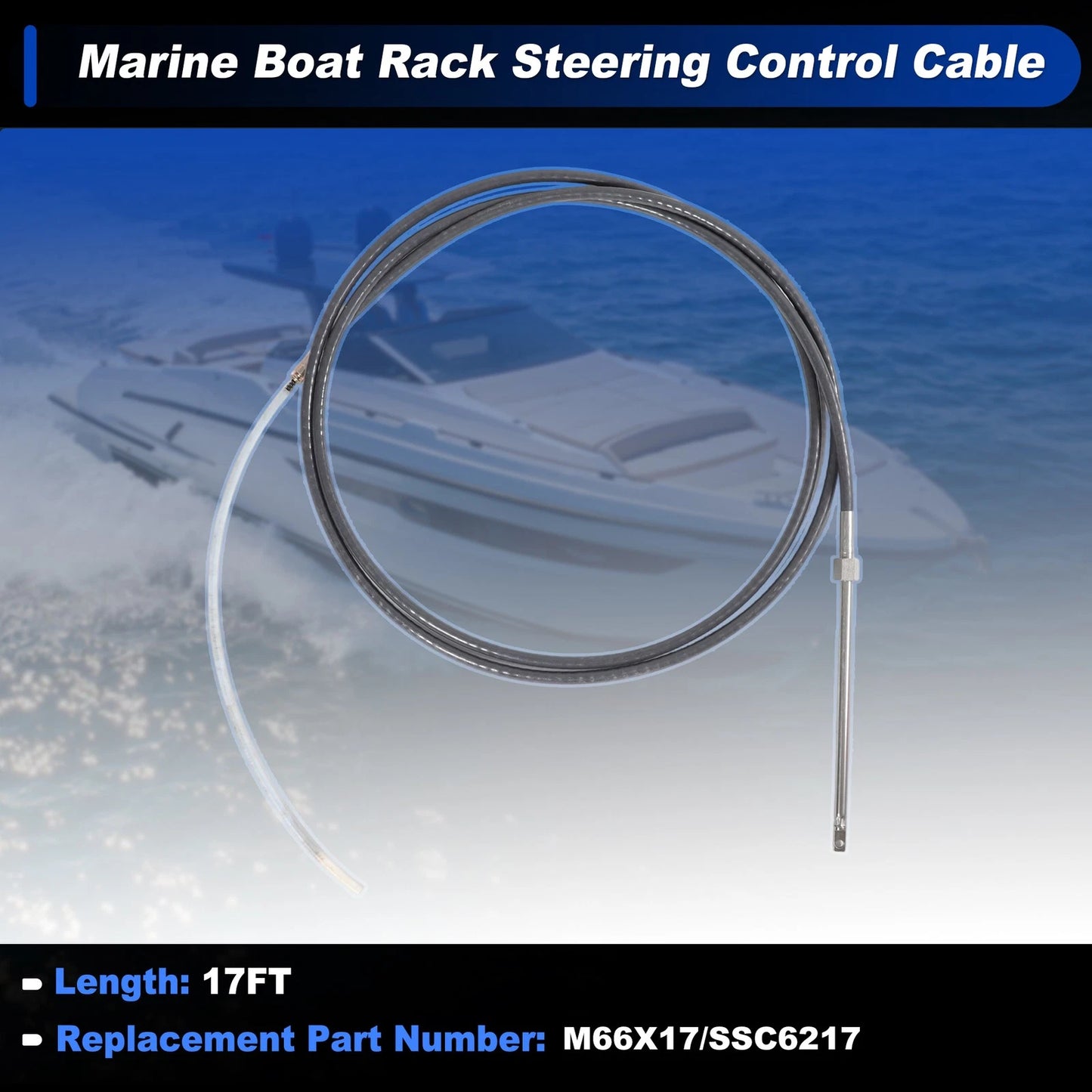 Cable 17 ft Steering Control Cable for Marine Boat Rack M66X17
