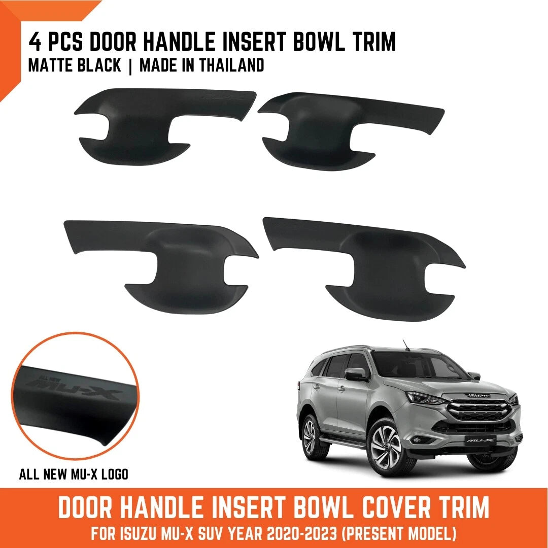 Matte Black Door Handle Bowl Insert Cover Trim for Isuzu MU-X SUV (2021-2023)