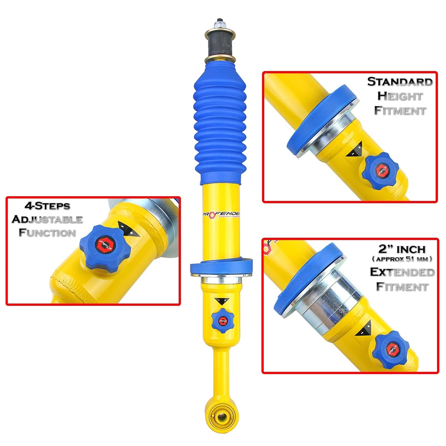 4-Step Shocks for Toyota Hilux Vigo REVO 2005-2023, STD/1-2" Lift