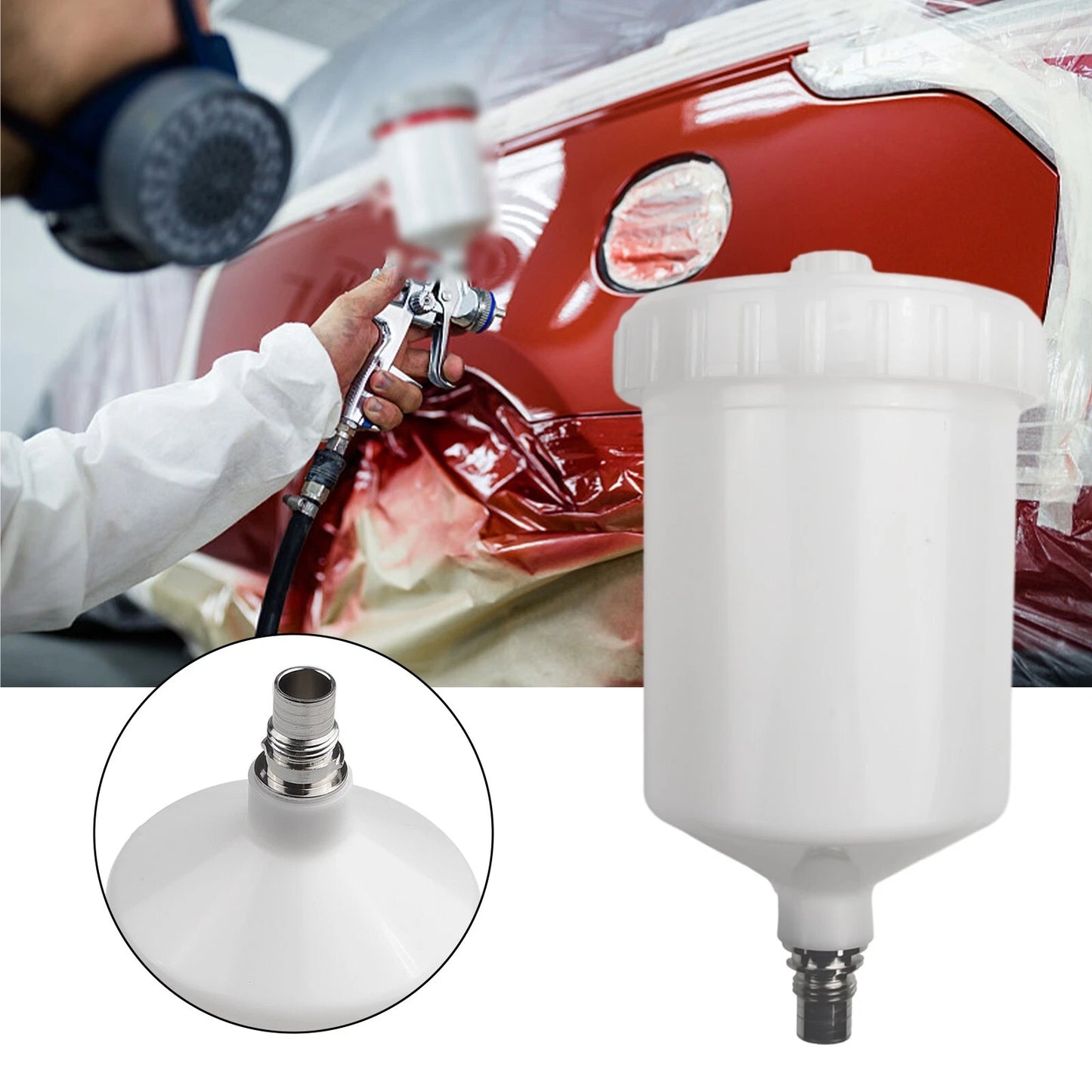 Paint Cup HVLP White Plastic for Sata Sprayer Jet Connector