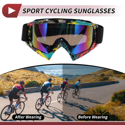 Motorcycle Riding Goggles Blue Lens Red Black Yellow Frame PC TPU