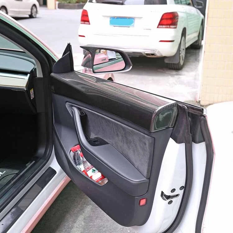 Real Dry Carbon Fiber Interior Door Panel Cover Trim for Tesla Model 3 2017-2020