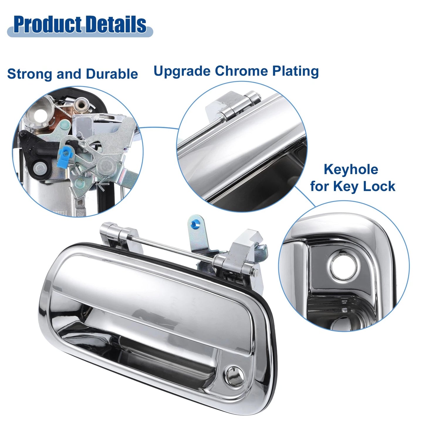 Chrome Tailgate Door Handle Rear Latch Handle for Toyota Tundra (2000-2006)