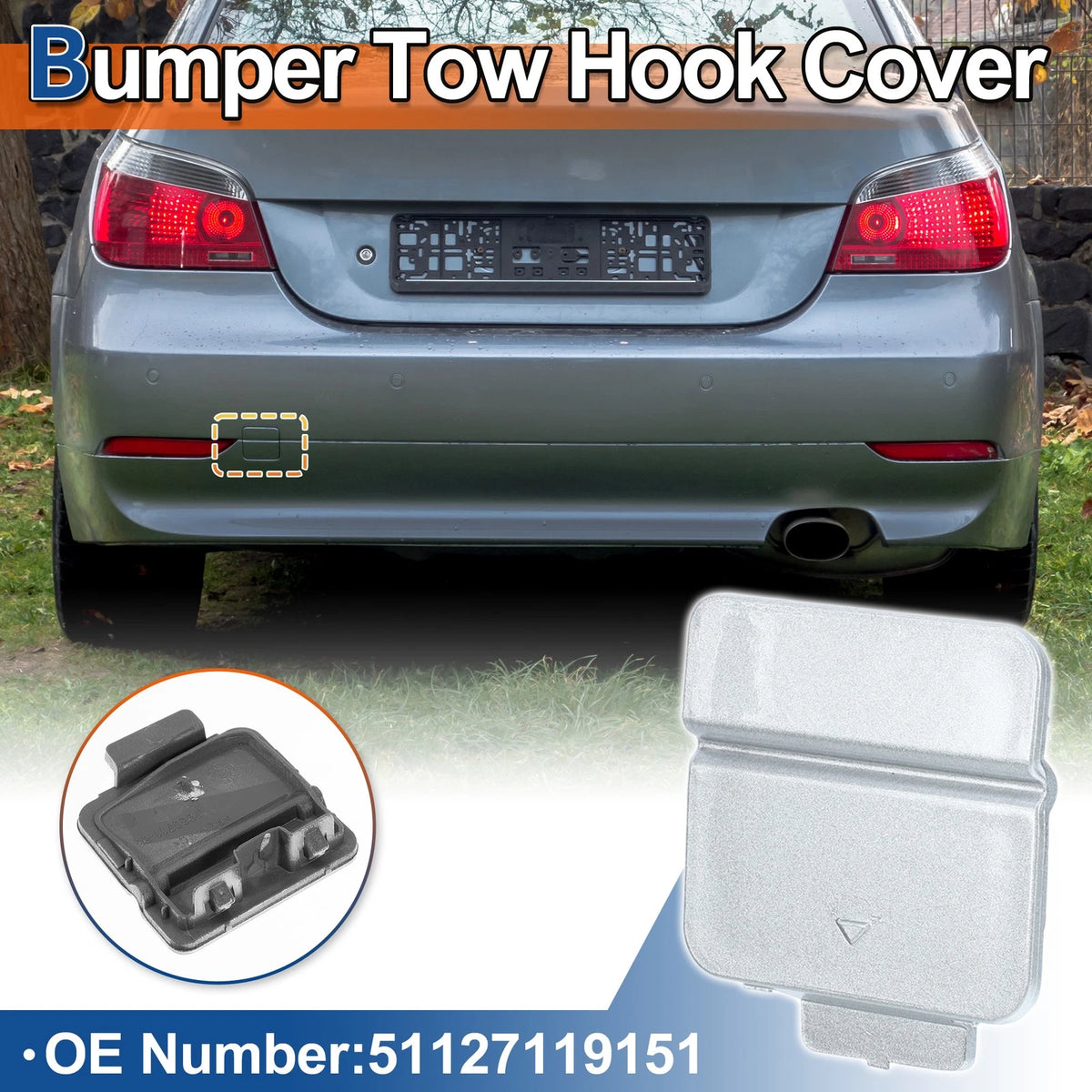 Rear Tow Hook Cover for BMW 525i 530i (2001-2007) Silver Tone