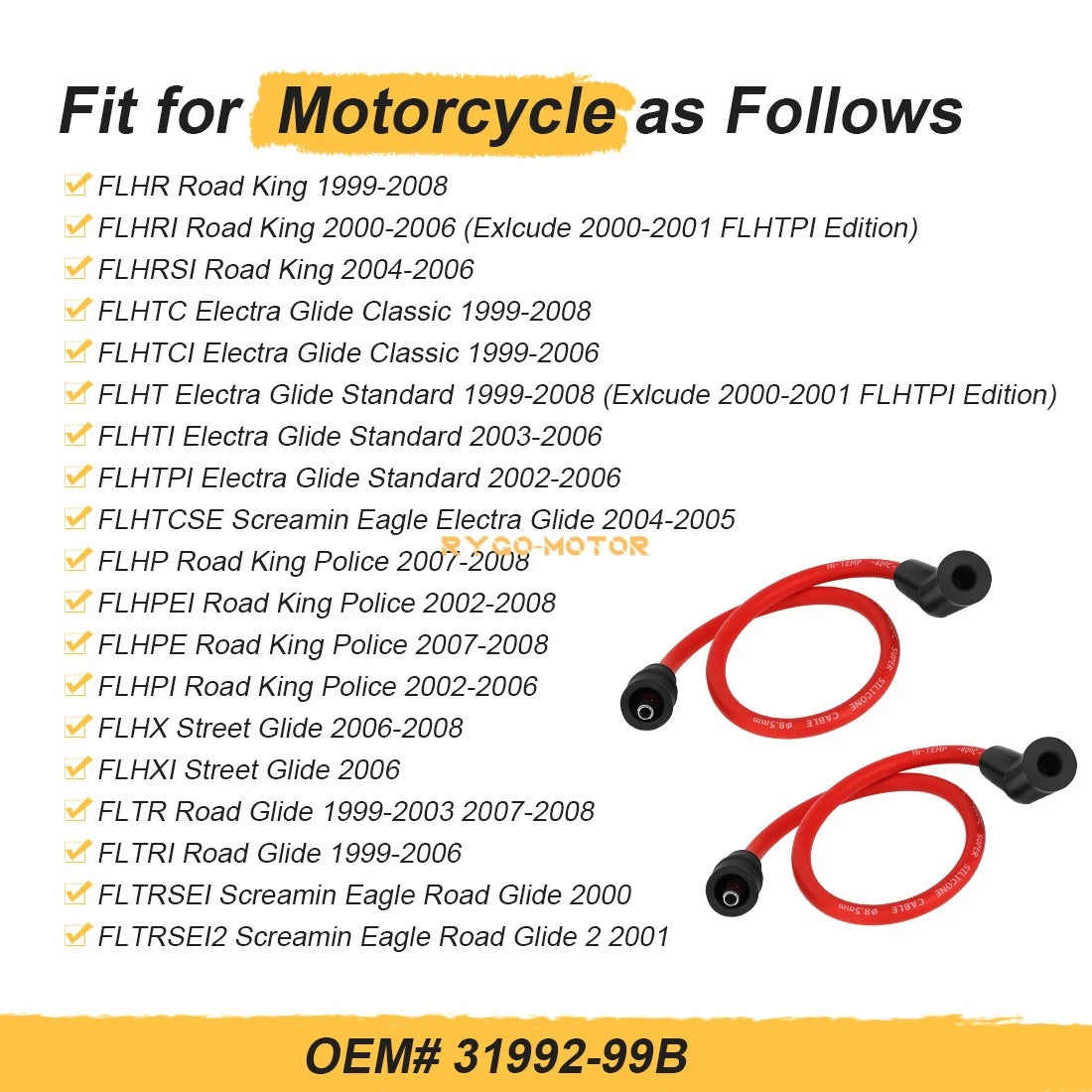 2 x Spark Plug Wires for Road King Electra Glide Street Glide Road