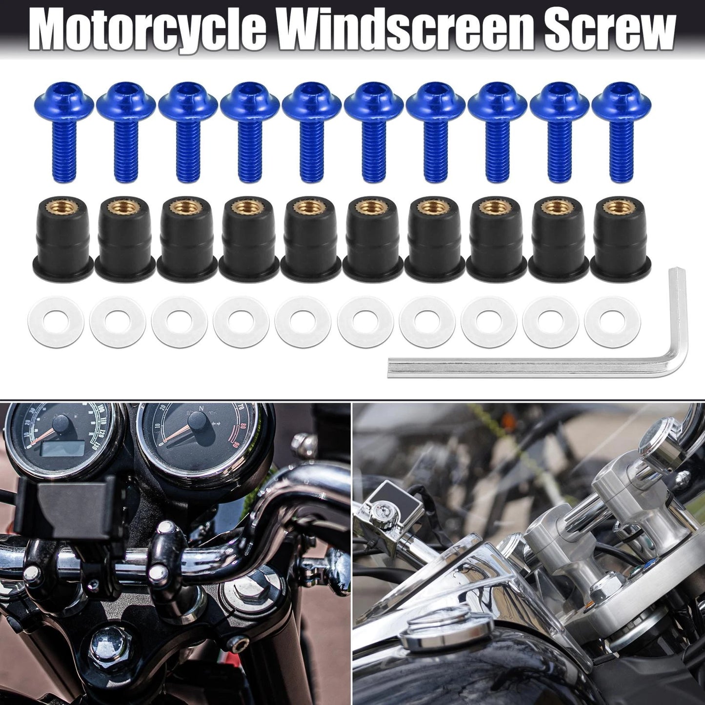 10pcs Windscreen Screws M5 5mm Fairing Bolt Blue for Motorcycle
