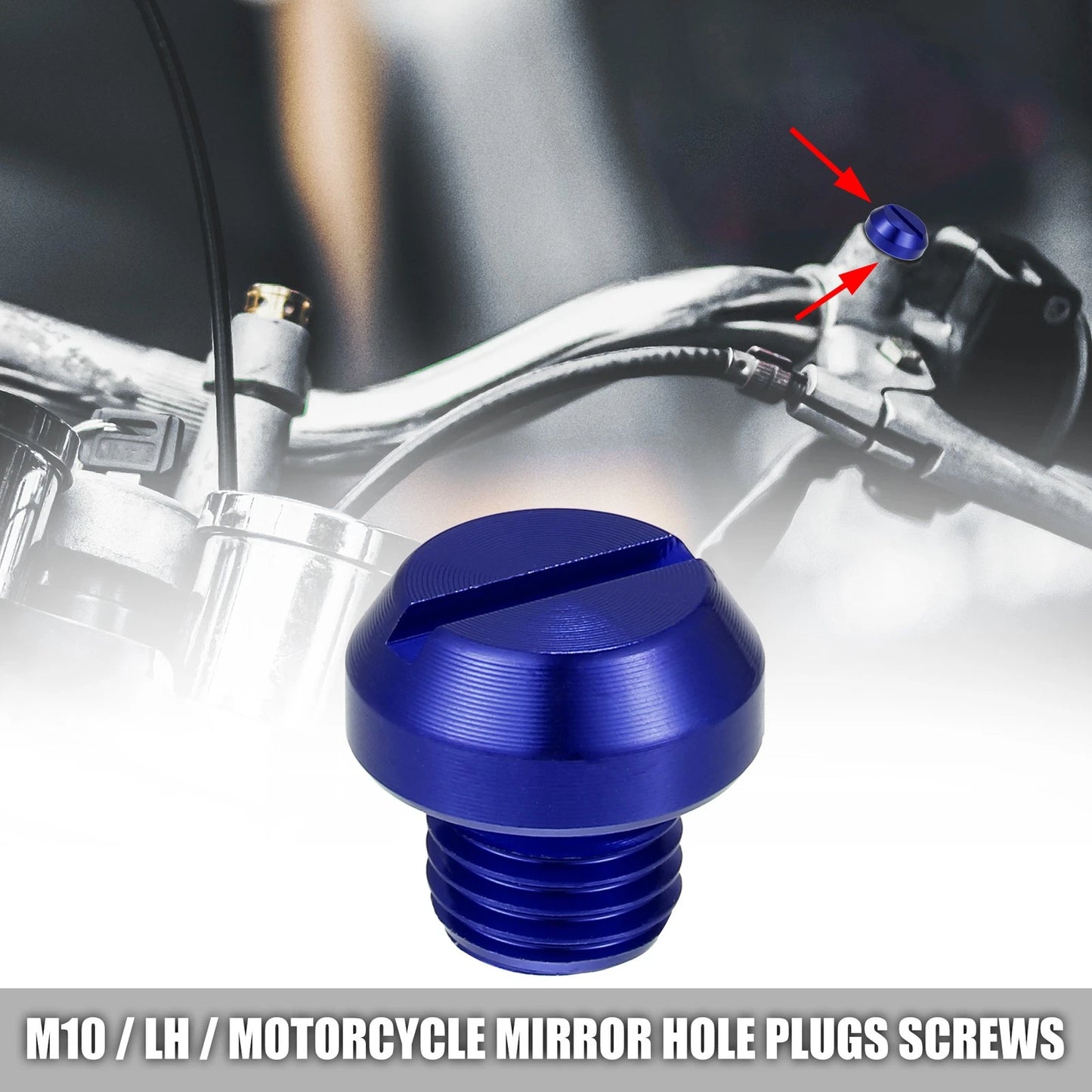 2 x Mirror Hole Plugs Screws Caps Negative Blue for Universal M10 Motorcycle