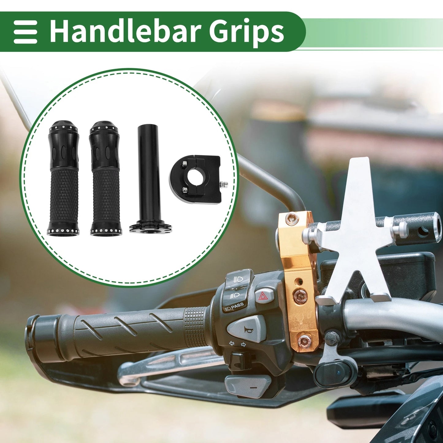 7/8" 22mm Hand Grips Cover Rhombus Pattern Black for Motorcycle