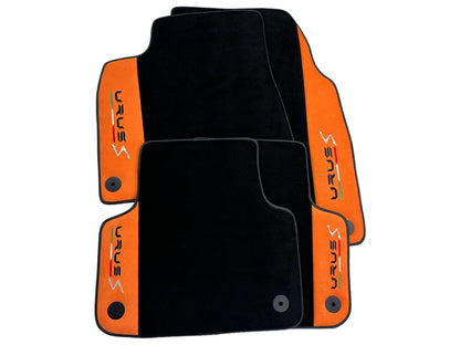 Black Floor Mats for Lamborghini Urus S 2023-2024 with Orange Alcantara