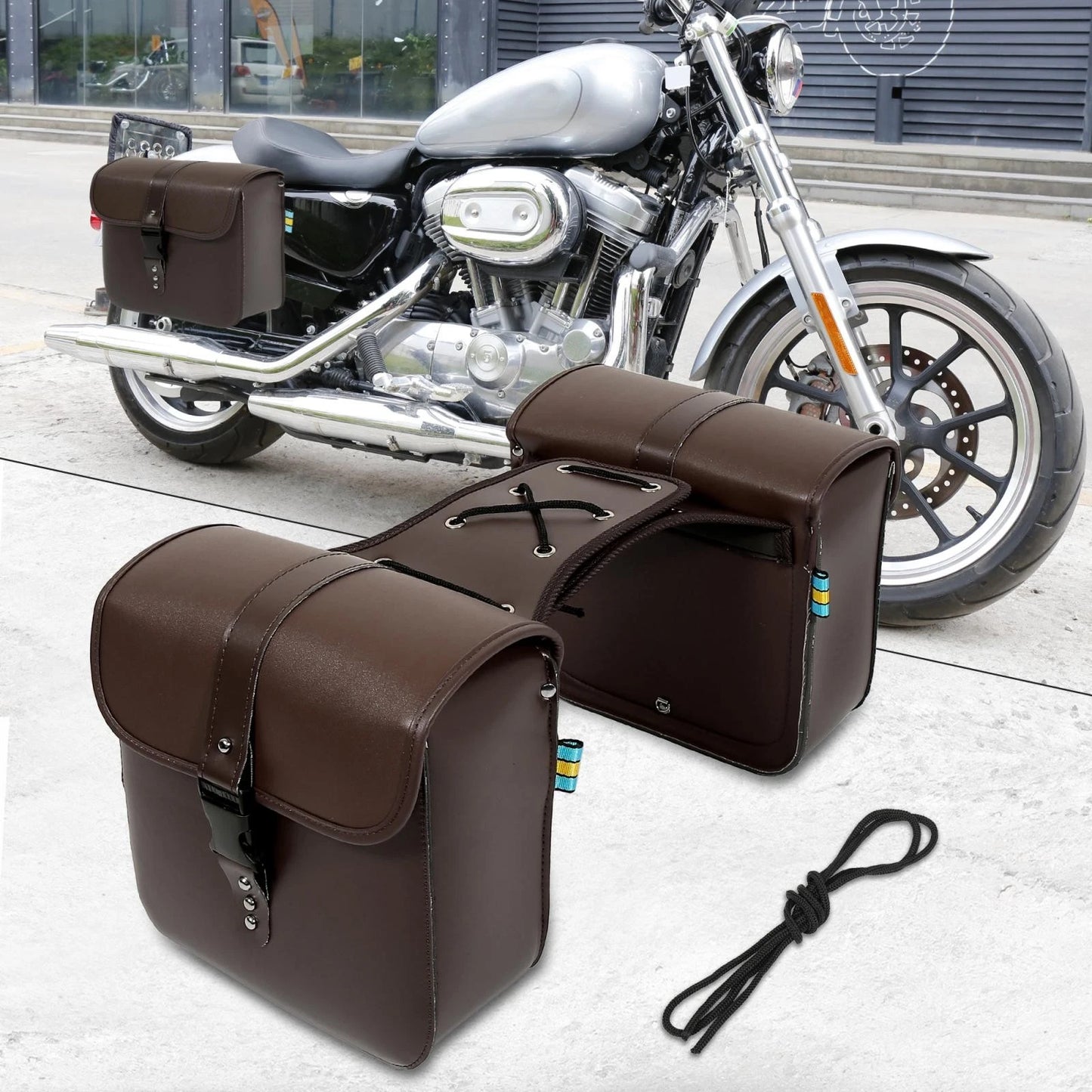 Pair Saddlebag Side Tool Bags Quick Release Buckles Brown for Motorcycle