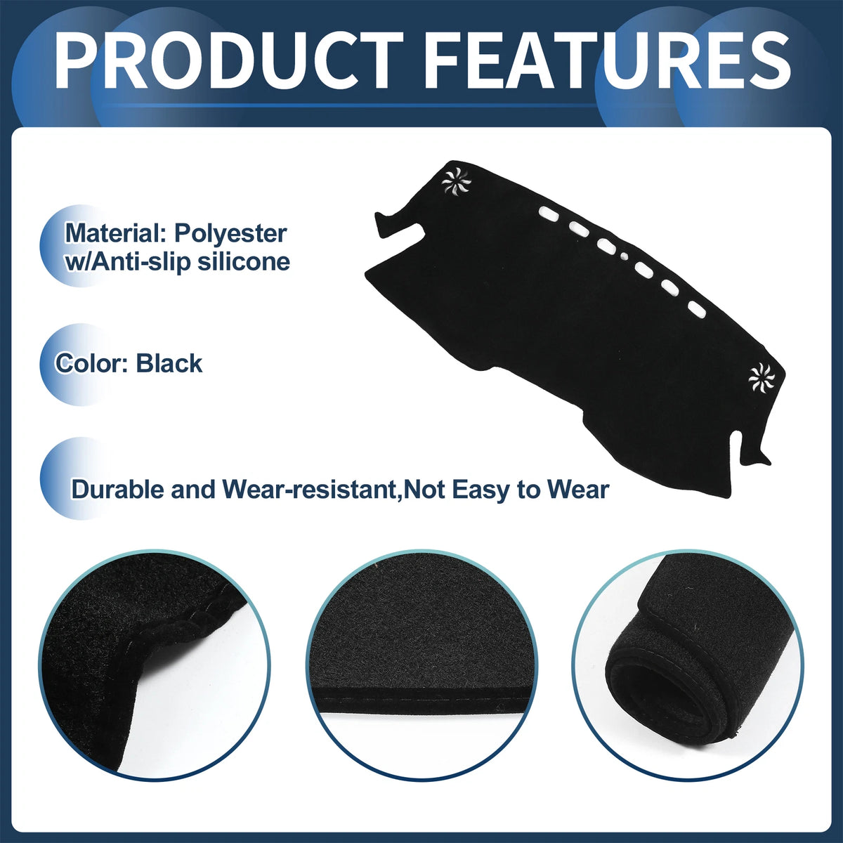 Dashboard Cover Mat for Toyota C-HR NGX50 2017-2024 Black 1 Set