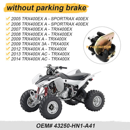 Rear Brake Caliper & Pads 2x4 for Honda Sportrax TRX400EX/TRX400X (2005–2014)