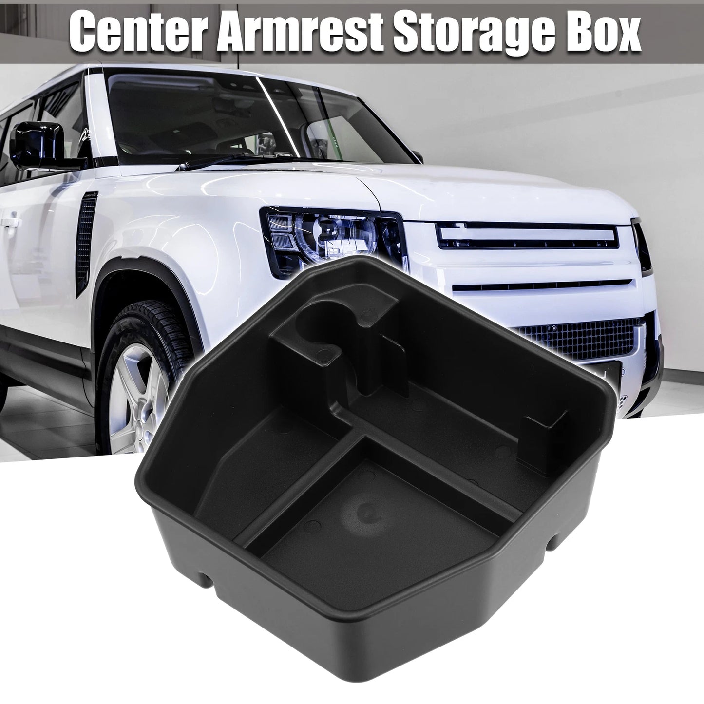 Black ABS Console Organizer Armrest Tray Storage Box for Land Rover Defender (1994-2020)