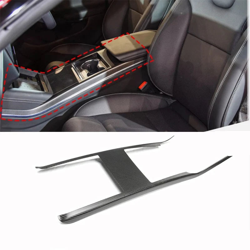 100% Carbon Fiber Console Cup Panel Cover Trim Matte for Tesla Model S X 2021+