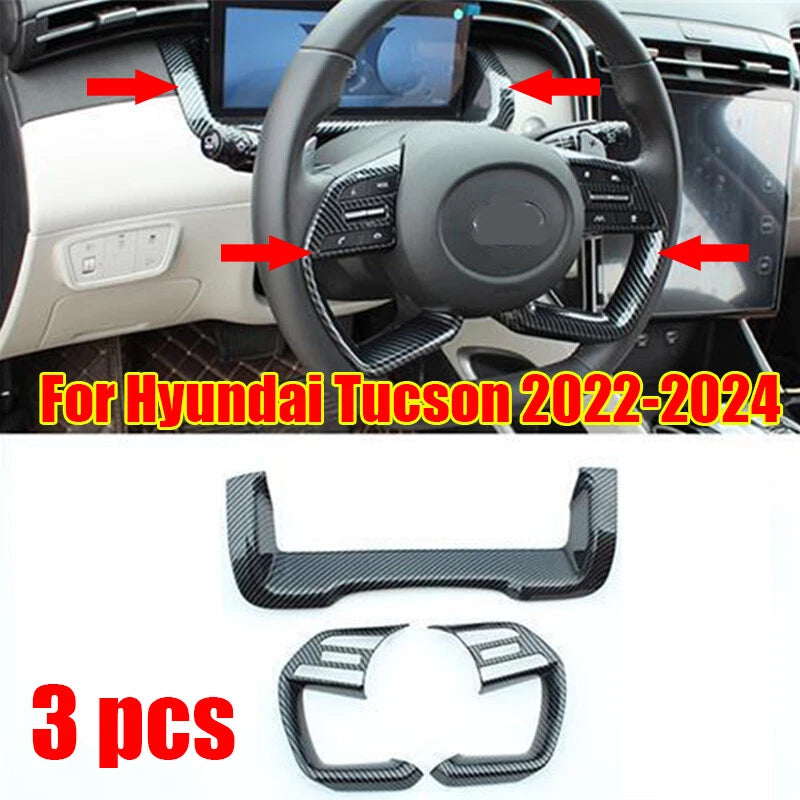 3x Carbon Fiber Steering Wheel Button Cover Trim for Hyundai Tucson (2022–2024)