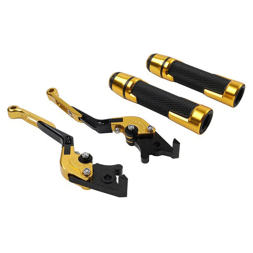 Gold Extendable Brake Clutch Levers & Handlebar Grips for Suzuki DL1000 (2002-2023)