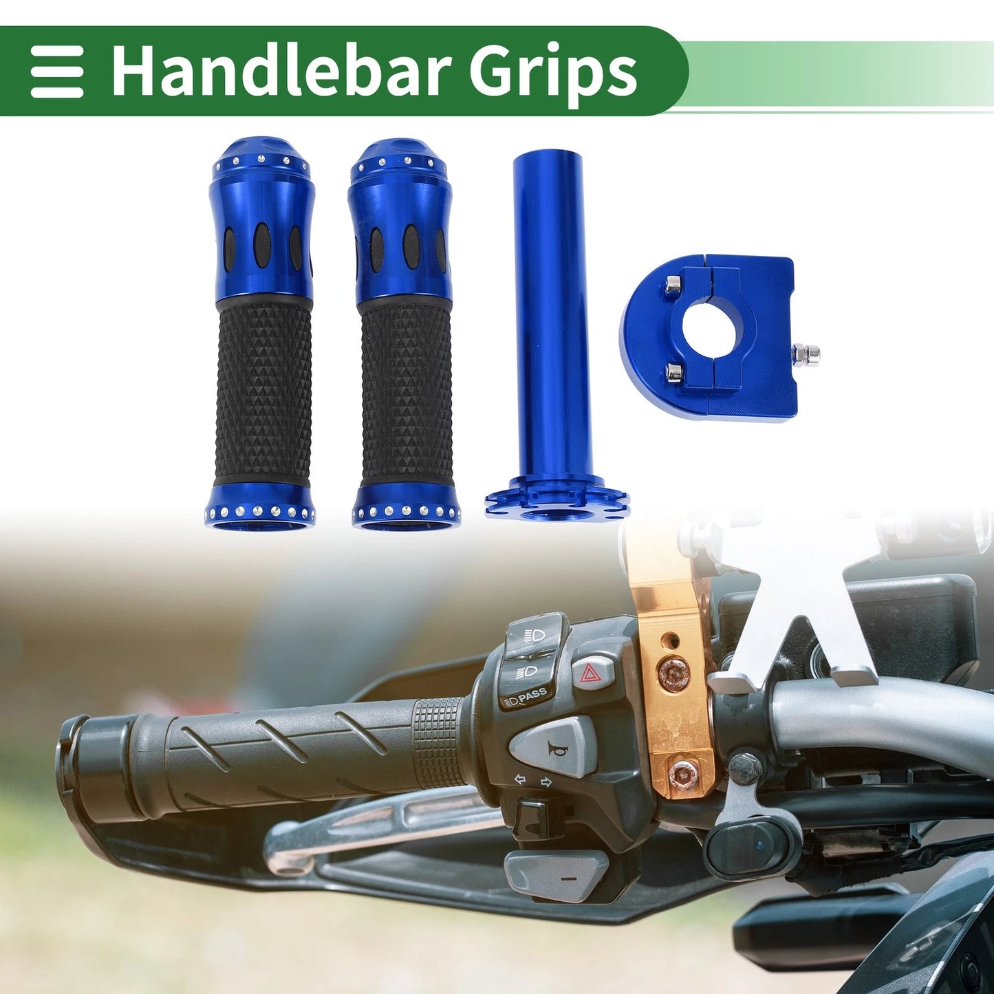 7/8" 22mm Hand Grips Cover Kit Handlebar Rhombus Pattern Blue for Motorcycle