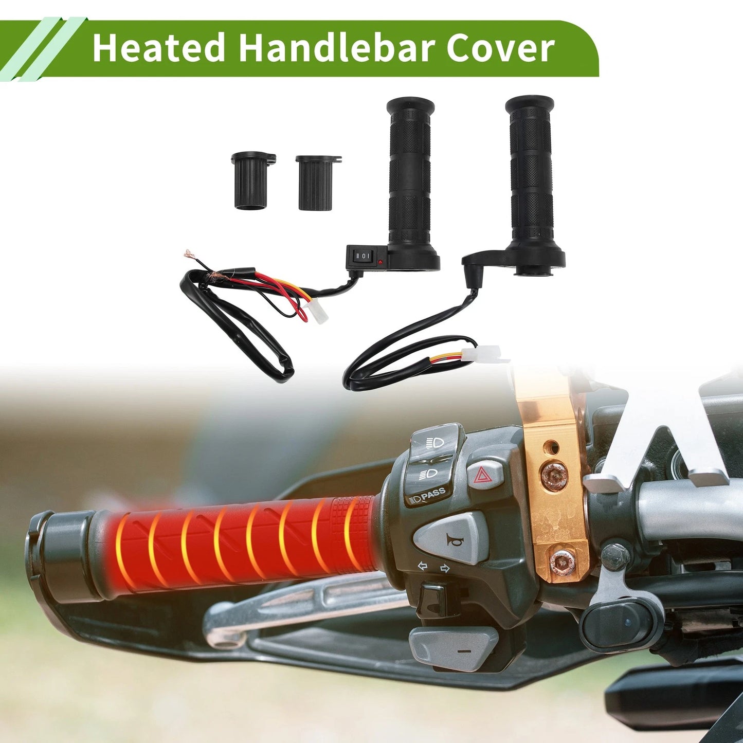 Heated Handlebar Grips Cover TPU ABS Metal Black for Motorcycle
