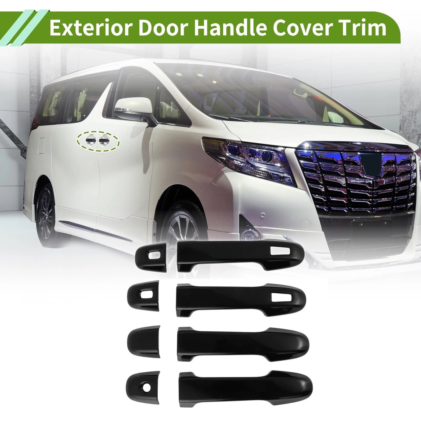 Gloss Black Exterior Door Handle Cover Trim for Toyota Alphard (2015-2021)