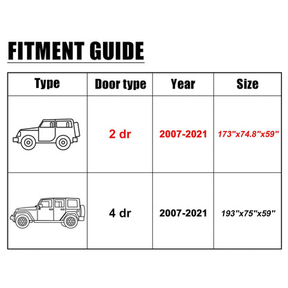 Waterproof Navy Blue SUV Car Cover for Jeep Wrangler JK JL 2 Door (07-21)
