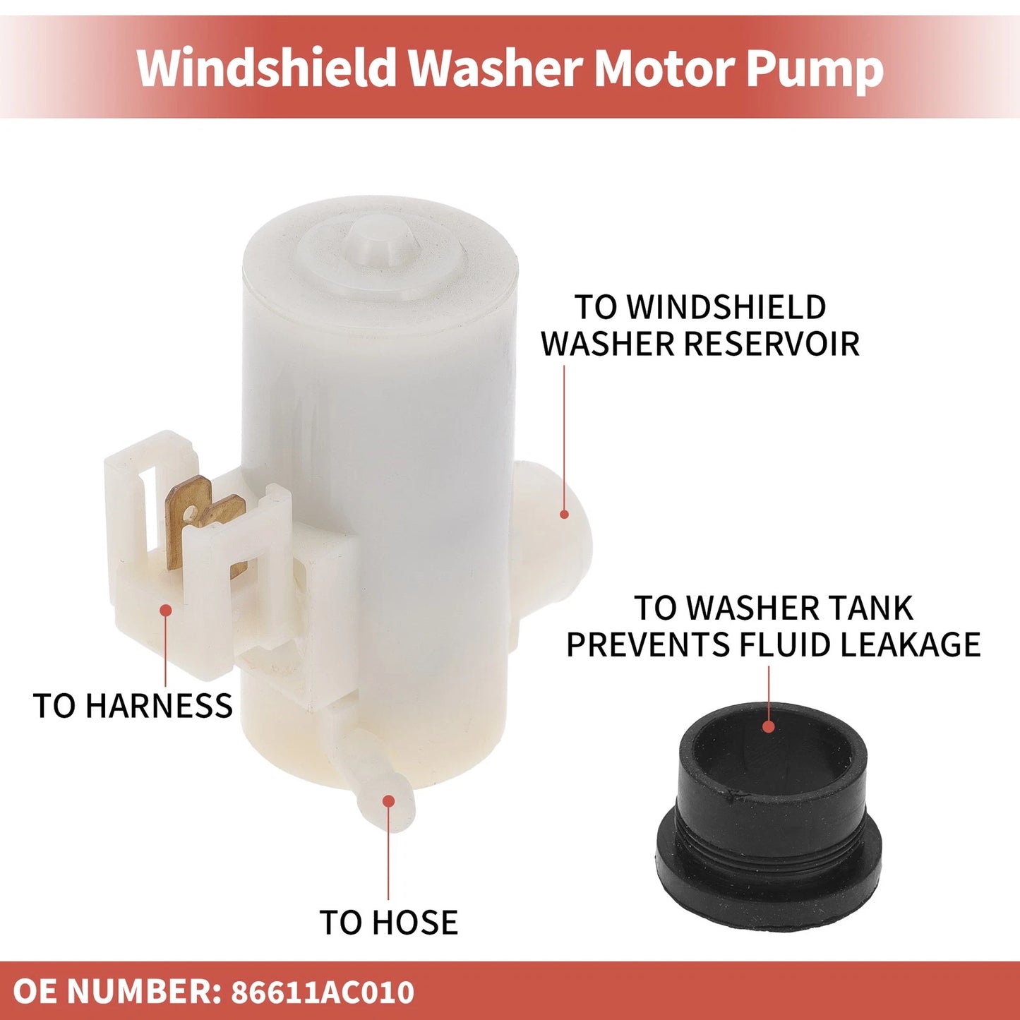 Windshield Washer Pump w/ Grommet for Honda (2001-2005)