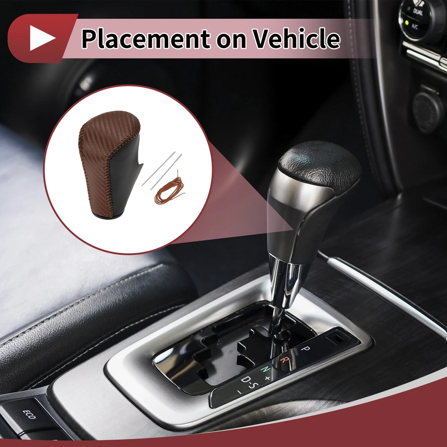 Gear Shift Knob Cover for Honda Accord 2008-2012 Black Brown Leather