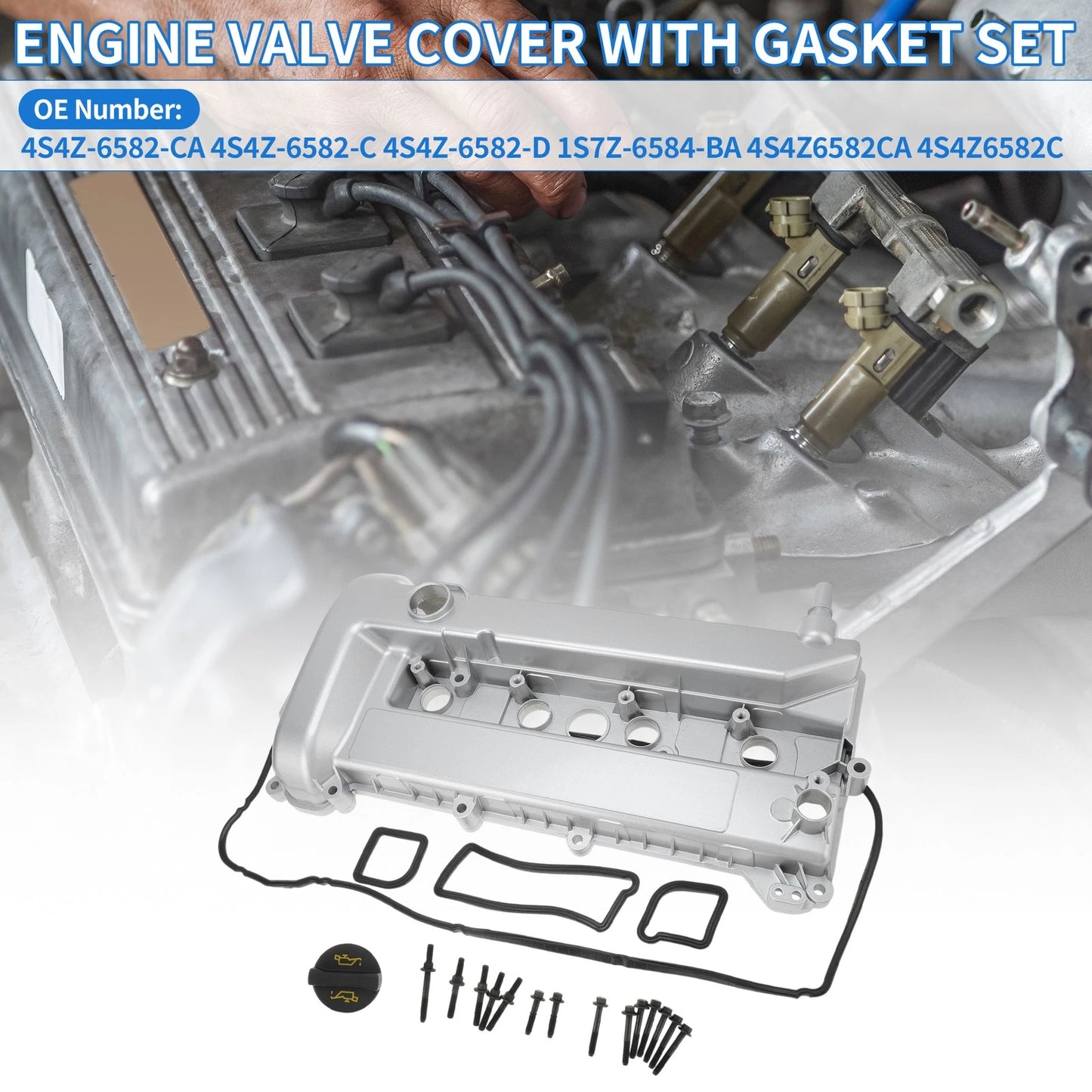 Engine Valve Cover for Ford Escape 2.3L (2005-2008) Silver Tone