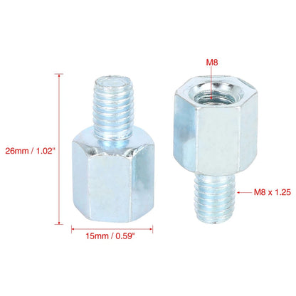 2 x 8mm RH to 8mm RH Rearview Mirror Adapters Silver Tone for Motorcycle