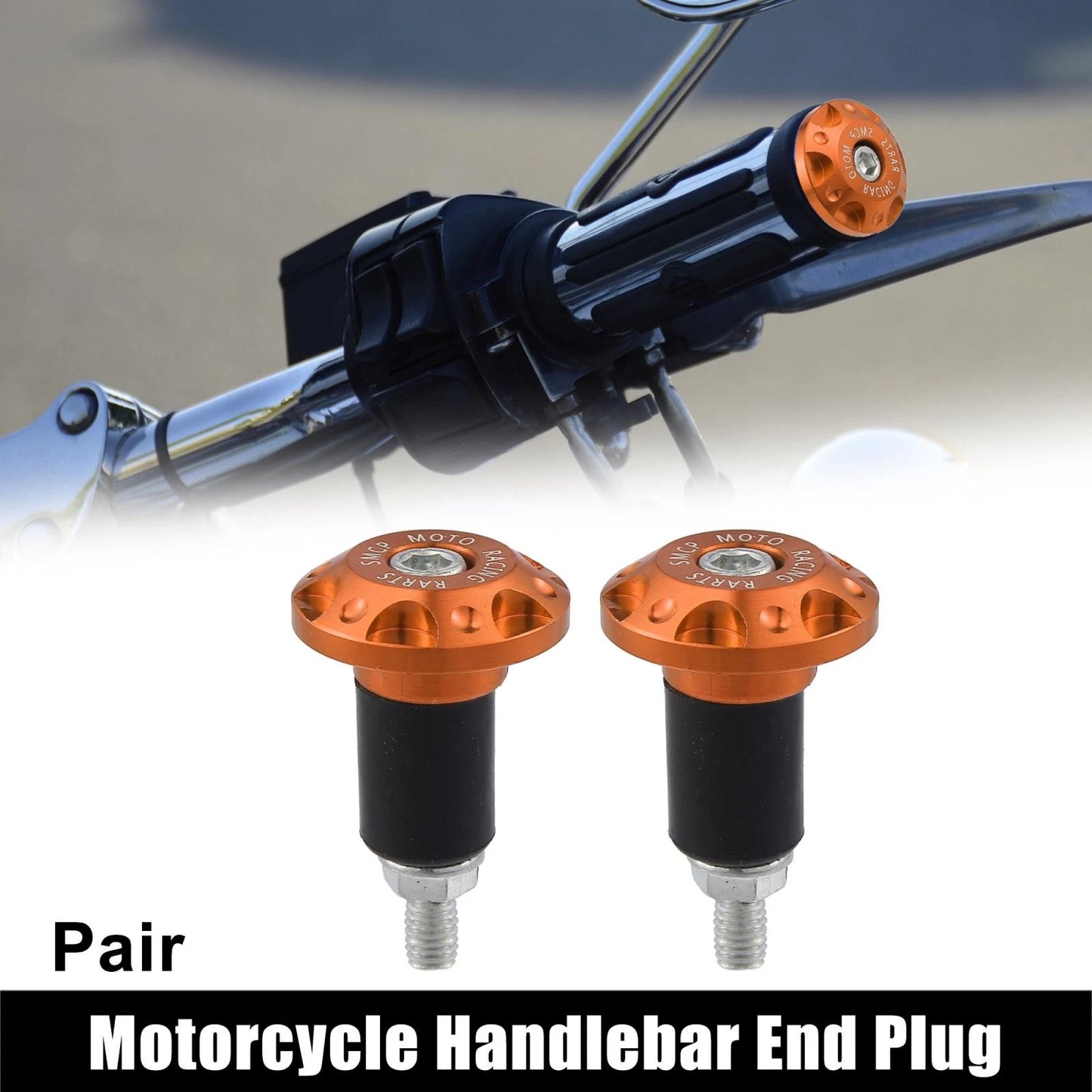 Pair 7/8 22mm Motorcycle Hand Grips End Caps Aluminum Orange for Motorcycle