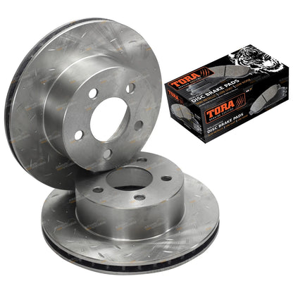 Front Drilled Slotted Disc Rotor + Brake Pads for Wrangler TJ (1996 - 1999)